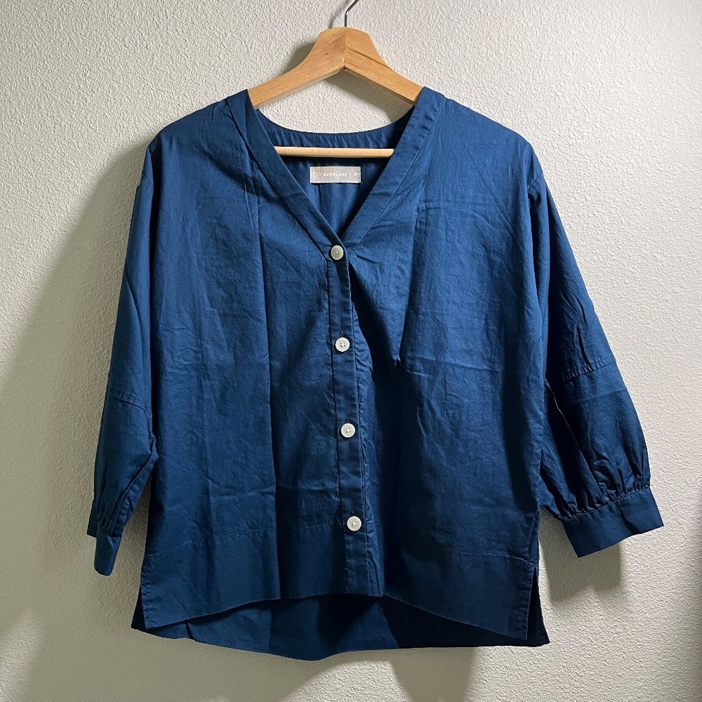 Everlane Silky Cotton Lantern Top Blue Indigo Size 00